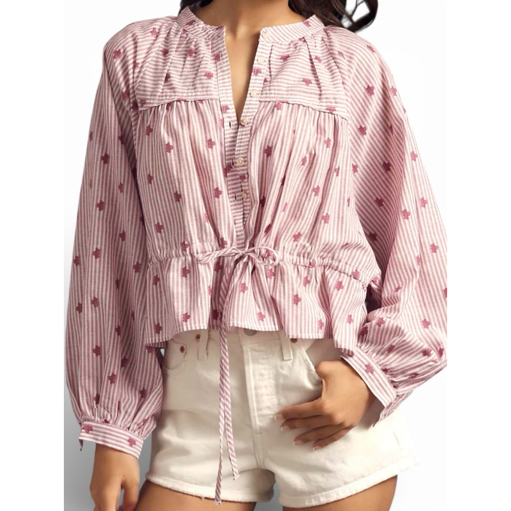 PILCRO Anthropologie Sidney Batwing Blouse Top Cinched Waist Women Size Large